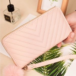 Pink Chevron Quilted Zip Wallet